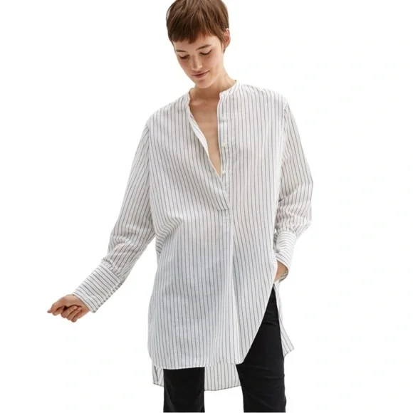 NILI LOTAN Loria Tunic Shirt Dress WITH ORIGINAL TAG Linen Cotton Stripe Size M - Picture 1 of 16